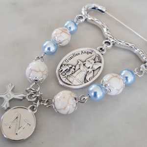 Baby Pin,Personalised for Girl or Boy,Silver Safety Pin,Religious Hanging Baby Pin,Swarovski Pearls Decorated Baby Pin