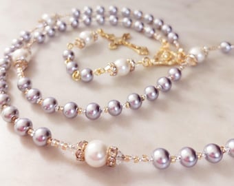 Personalized First Communion Rosary: Lavender Pearls, Gold Necklace