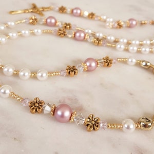 Personalized Rosary: White Shell Pearls, Swarovski Crystals, Christening Gift