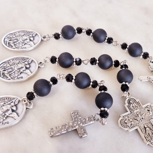 Saint Michael Three Beads Rosary,Mothers Gift,Pocket Rosary,Wallet Rosary,Three Hail Mary Chaplet,Girlfriend Boyfriend Gift,Catholic Gift