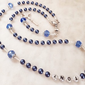 Personalised Rosary Beads in Night Blue,Confirmation Rosary,First Communion Rosary Beads,Baby or Boy Keepsake,Catholic Rosary Gift