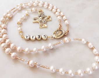 First Communion Personalized Rosary Girl Boy Gift-Catholic confirmation Gift-Rosary Pearl Necklace