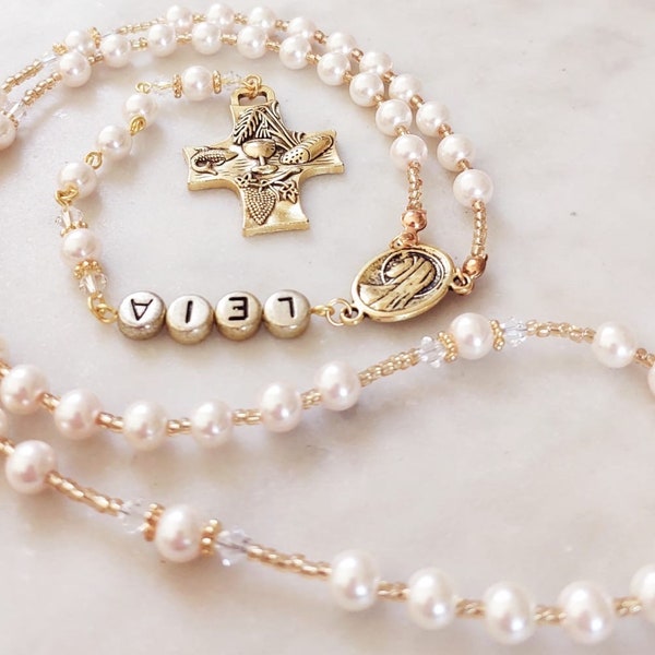 First Communion Personalized Rosary Girl Boy Gift-Catholic confirmation Gift-Rosary Pearl Necklace