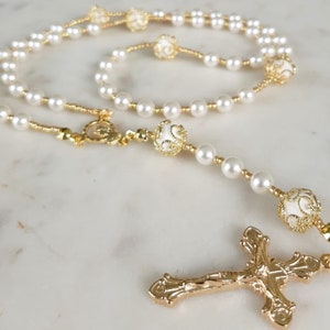 Wedding Rosary for Bride | Personalized Catholic Gift | Pearl Rosary I Name Rosary for Catholic Wedding | Custom Rosary Beads