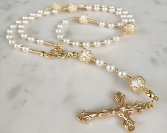 Pearl Wedding Rosary for Bride | Personalized Catholic Gift