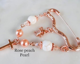 Rose Gold Safety Pin,Decorated Baby Pin,Baby Pin Personalised for Girl,Religious Hanging Baby Pin,Swarovski Pearl Crystal Baby Pin