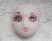 Clay doll face Polymer clay Detailed Hand painted Craft cab Bohemian supply Assamblage Mixed media Women Lady Feminine Head Mask Cabochon