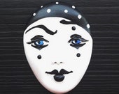 42 mm Mime Clown Harlequin Hand-painted face cabochon Large and flat head Handmade plastic unbreakable clay
