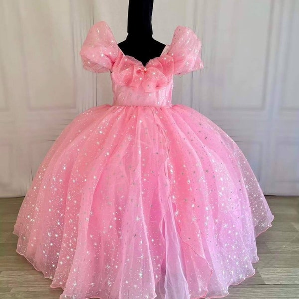 Glinda The Good Witch Inspired Tutu Dress Costume Wizard Of Oz Pink Sparkly Glitter Organza Gown Stars Pageant Ball Gown Princess Outfit