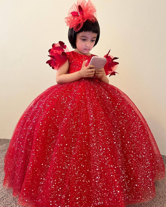Red Applique Wedding Party Pageant Prom Baby Flower Girl Dress Princess Gown  | eBay