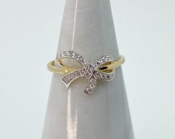 Size 8 Jewel Tie Solid 14k Yellow Gold Cubic Zirconia CZ Fancy Fashion Butterfly Ring