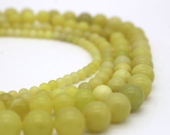 Fil de perles de jade citron naturel 4mm 6mm 8mm 10mm, perles de pierres précieuses rondes lisses, fabrication de bijoux à faire soi-même