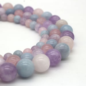 Natural Morganite Strand 6 mm 8 mm 10 mm, Smooth Round Pink Blue Purple Gemstone Beads, DIY Jewelry Making