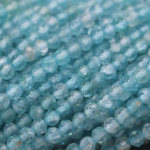 2.5mm 3mm Natural Sky Blue Topaz Beads Strand, AAA Faceted Round Gemstone Beads