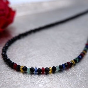 filigree pearl necklace, spinel necklace, delicate necklace made of spinel ruby emerald sapphire, choker, necklace, stackable necklace