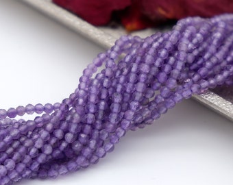 2mm, 3mm 4mm Natürliche Amethyst Perlen Strang, Facettiert Runde Edelstein Perlen, DIY Schmuckherstellung