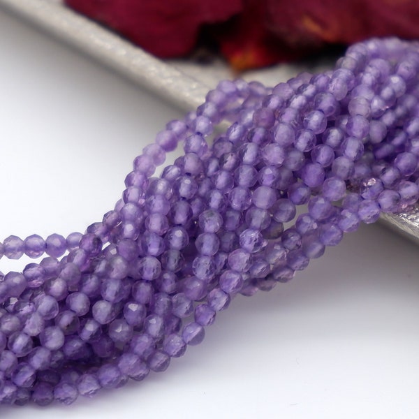 2mm, 3mm 4mm Natürliche Amethyst Perlen Strang, Facettiert Runde Edelstein Perlen, DIY Schmuckherstellung