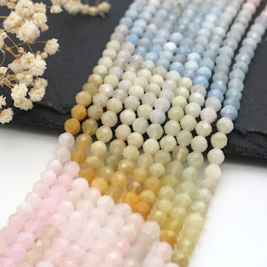 4 mm 5 mm Natural Morganite Beads Strand, AAA Faceted Gemstone Beads, DIY Jewelry Making