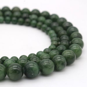 Natural Canadian Jade Beads 6 mm 8 mm 10 mm Strand, Smooth Round Green Gemstone Natural Stone Beads, DIY Jewelry Making Jewelry Beads