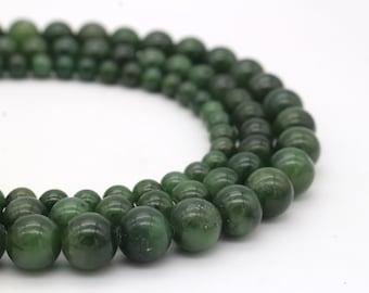 Perles de jade canadiennes naturelles 6mm 8mm 10mm Strand, perles de pierre naturelle rondes lisses en pierre précieuse verte, bijoux de bricolage faisant des perles de bijoux