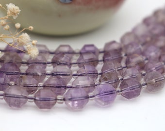 7 x 8 mm Natural Light Amethyst Beads Strand, Faceted Lantern Shape Gemstone Beads, DIY Jewelry Making, B59A