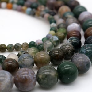 Natural Indian Agate Beads Strand 4 mm 6 mm 8 mm 10 mm, Smooth Round Gemstone Natural Stone Beads, DIY Jewelry Making, Necklace Bracelet