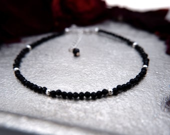 Delicate gemstone bracelet, faceted spinel, 2 mm gemstone bead bracelet, thin stacking bracelet