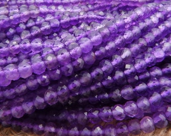 3 x 4 mm Natural Amethyst Beads Strand, Faceted Rondelle Gemstone Beads, DIY Jewelry Making, A40B