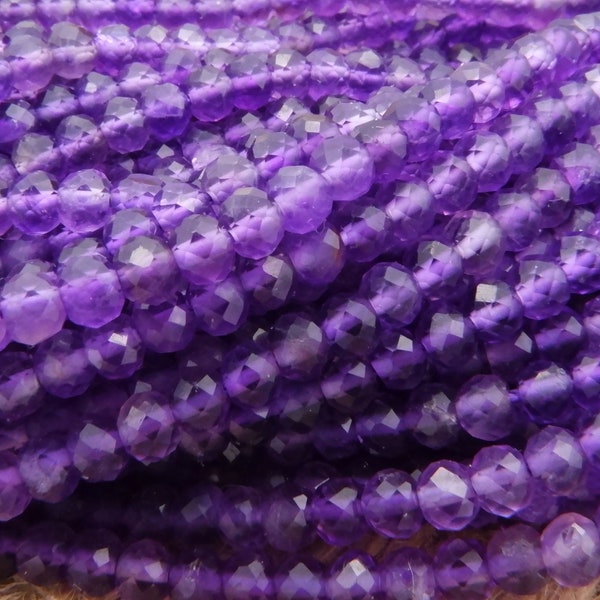 3x4mm Natürliche Amethyst Perlen Strang, Facettiert Rondelle Edelstein Perlen, DIY Schmuckherstellung, A40B