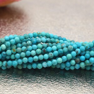 Faceted Round Turquoise Beads Strand, 2mm 4mm Natural Gemstone Beads with AAA Quality