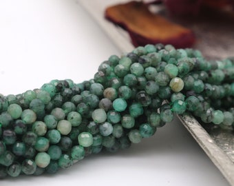 Filo di perline di smeraldo naturale da 2 mm 3 mm, perline di pietre preziose rotonde sfaccettate AAA, creazione di gioielli fai-da-te