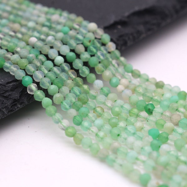 2-2.5mm 3-3.5mm Natural Chrysoprase Beads Strand, Faceted Round Gemstone Beads, DIY Jewelry Making