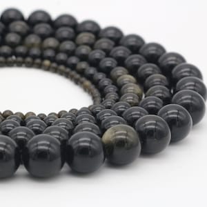 Smooth Round Golden Obsidian Beads Strand 4mm6mm8mm10mm12mm, Natural Gemstone Beads, DIY Jewelry Beads