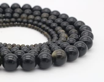 Glatte Runde goldene Obsidian Perlen Strang 4mm6mm8mm10mm12mm, natürliche Edelstein Perlen, DIY Schmuckperlen