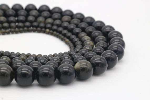 Glatte Runde goldene Obsidian Perlen Strang 4mm6mm8mm10mm12mm, natürliche Edelstein Perlen, DIY Schmuckperlen