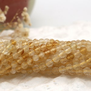 2mm 3.5mm 4mm Natural Citrine Beads Strand, AAA Faceted Round Gemstone, DIY Jewelry Making, Gemstone Strands