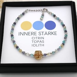 INNER STRENGTH lucky bracelet, gemstone bracelet, protective bracelet, citrine topaz iolite, faceted 3 mm gemstone, 925 silver clasp