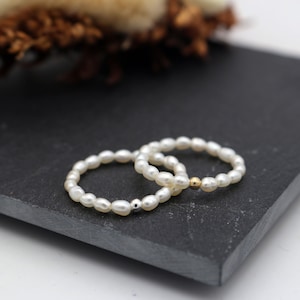 Genuine Rice Shape Freshwater Pearl Ring, Elastic Ring, Pearl Ring