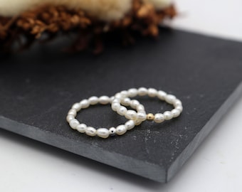 Echter Reisform Süßwasserperlenring, Elastischer Ring, Perlen Ring