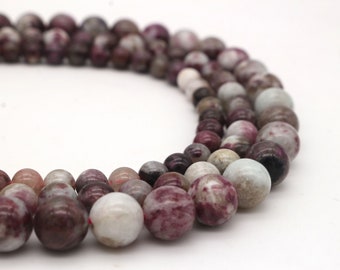 Natural Plum Blossom Tourmaline Beads 6mm 8mm 10mm Strand, Smooth Round Gemstone Natural Stone Beads,DIY Jewelry Making Jewelry Beads