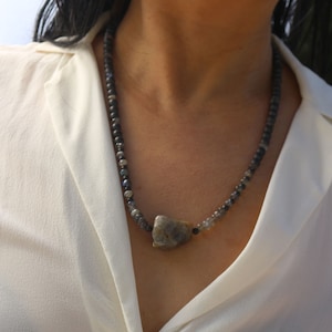 Hematite and Labradorite necklace, gemstone necklace, long gemstone necklace, gemstone jewelry, #27