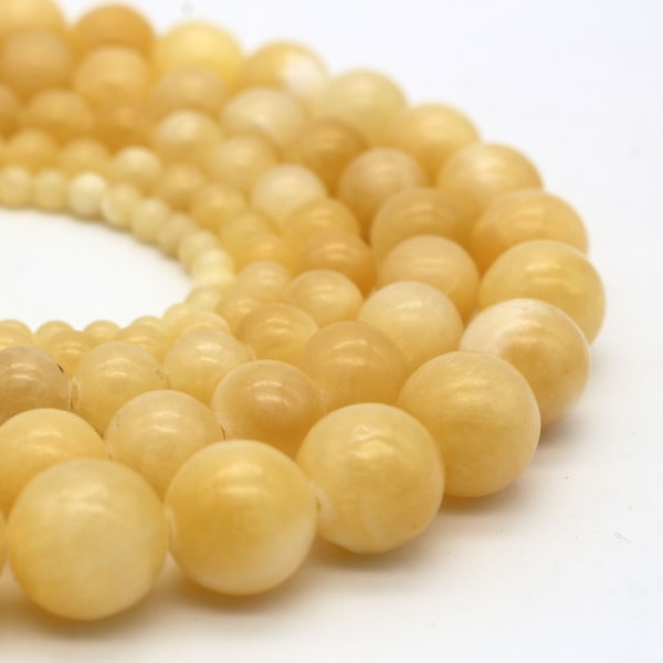 Natural Yellow Jade Strand 4mm 6mm 8mm 10mm 12mm, Smooth Round Yellow Gemstone Beads, DIY Jewelry Making