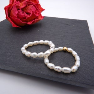 Genuine Freshwater Pearl Ring, Elastic Ring, Pearl Ring