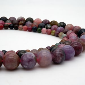 Natural Tourmaline Beads 4mm 6mm 8mm Strand, Smooth Round Gemstone Natural Stone Beads, DIY Jewelry Making Jewelry Beads