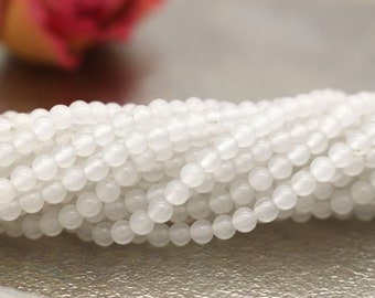 2mm 3mm Natural White Jade Beads Strand, AAA Smooth Round Gemstone Beads, DIY Jewelry Making