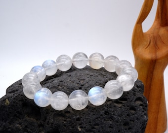 Moonstone Bracelet, Natural 4 mm 6 mm 8 mm 10 mm 14 mm Moonstone Bracelet, Blue Rainbow Moonstone Bracelet