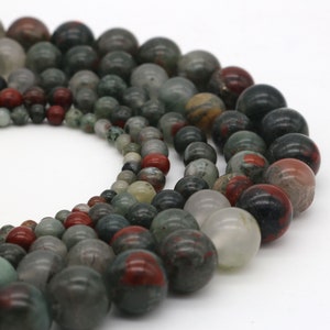 Natural African Bloodstone Strand 4 mm 6 mm 8 mm 10 mm 12 mm, Smooth Round Gemstone Beads
