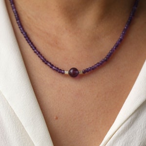 delicate amethyst necklace, pearl necklace with purple amethyst and 925 silver pearls, Mother&#39;s Day gift, #71