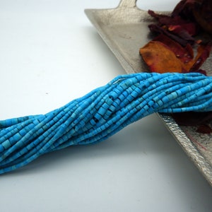 1mm 2mm Genuine Turquoise Heishi Beads, Natural Blue/Green Round Tube Gemstone Beads, 38cm