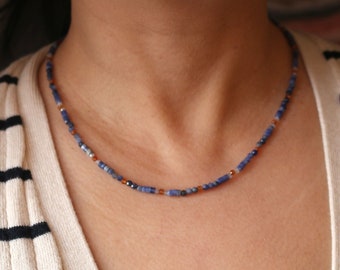 Dainty Delicate Sodalite Necklace, Blue Necklace, Gemstone Necklace, Orange Garnet Necklace